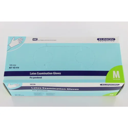 KLINION PROTECTION LATEX HANDSCHOENEN GEPOEDERD WIT MEDIUM (100st)