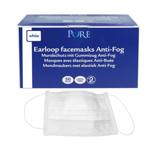 PURE MONDMASKERS MET ELASTIEK WIT LATEX VRIJ (50st)