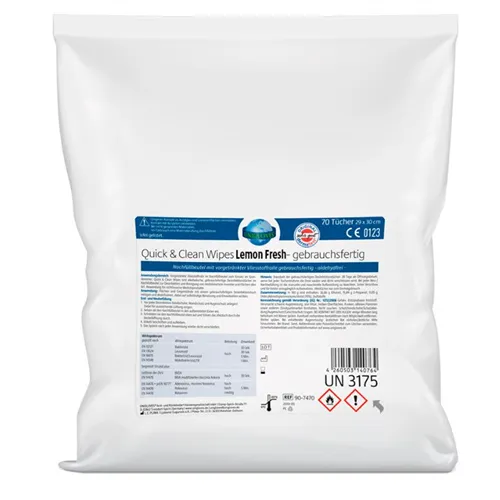 UNIGLOVES QUICK &CLEAN MAXI WIPES LEMON ROL 29x30cm (2 rollen a 70 vellen)