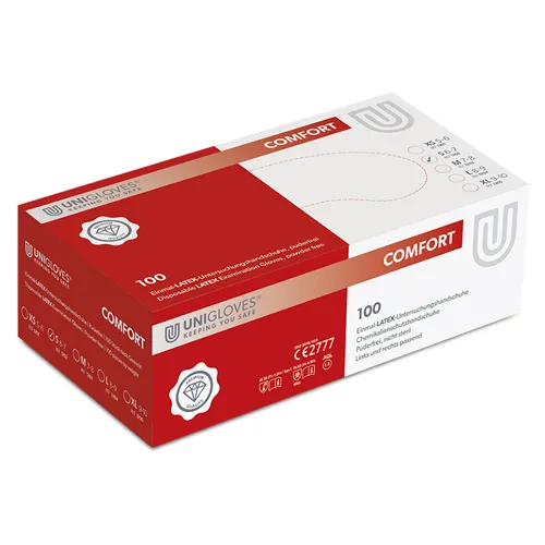 FHS COMFORT HANDSCHOENEN POEDERVRIJ LATEX SMALL WIT/ RODE DOOS (100st)