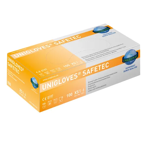 UNIGLOVE SAFETEC HANDSCHOENEN POEDERVRIJ LATEX EXTRA-SMALL WIT (100st)