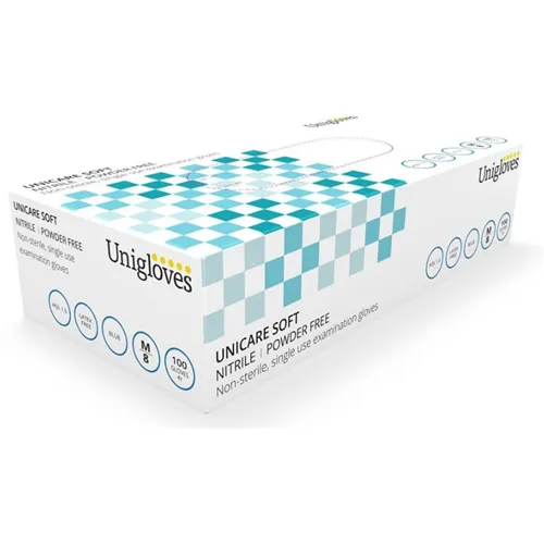 UNIGLOVES UNICARE SOFT NITRIL HANDSCHOENEN BLAUW POEDERVRIJ MEDIUM (100st)