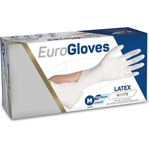 EUROGLOVES HANDSCHOENEN LATEX POEDERVRIJ WIT MEDIUM (100st)