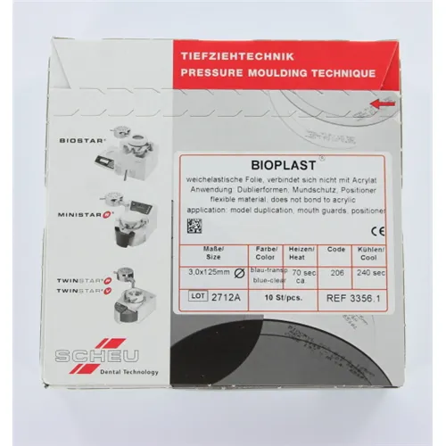 SCHEU BIOPLAST DIEPTREKPLATEN 3,0mm ROND BLAUW-TRANSPARANT (10st)