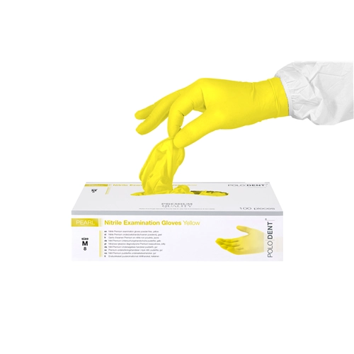 POLODENT HANDSCHOENEN PEARL NITRILE POEDERVRIJ GEEL MEDIUM (100st)