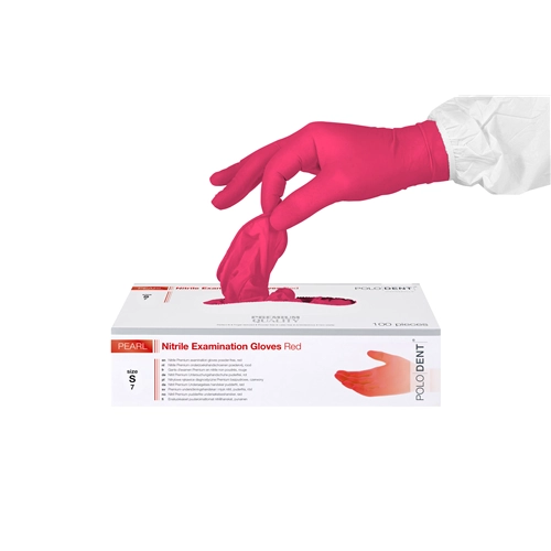 POLODENT HANDSCHOENEN PEARL NITRILE POEDERVRIJ ROOD SMALL (100st)