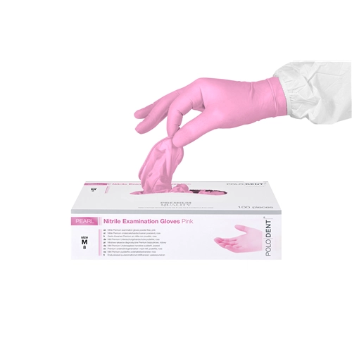 POLODENT HANDSCHOENEN PEARL NITRILE POEDERVRIJ ROZE MEDIUM (100st)