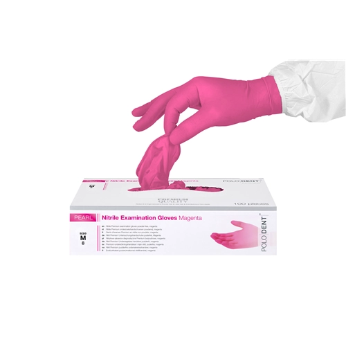 POLODENT HANDSCHOENEN PEARL NITRILE POEDERVRIJ MAGENTA MEDIUM (100st)