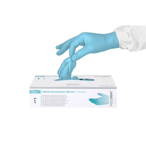 POLODENT HANDSCHOENEN PEARL NITRILE POEDERVRIJ TURQUOISE LARGE (100st)