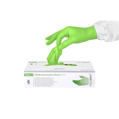 POLODENT HANDSCHOENEN PEARL NITRILE POEDERVRIJ LIME EXTRA-LARGE (100st)