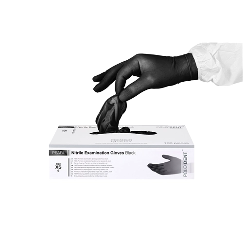 POLODENT HANDSCHOENEN PEARL NITRILE POEDERVRIJ ZWART EXTRA-SMALL (100st)