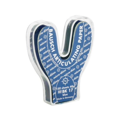 BAUSCH ARTIKULATIEPAPIER BK17 40µ BLAUW IN DISPENSER HOEFIJZERVORMIG (150st)