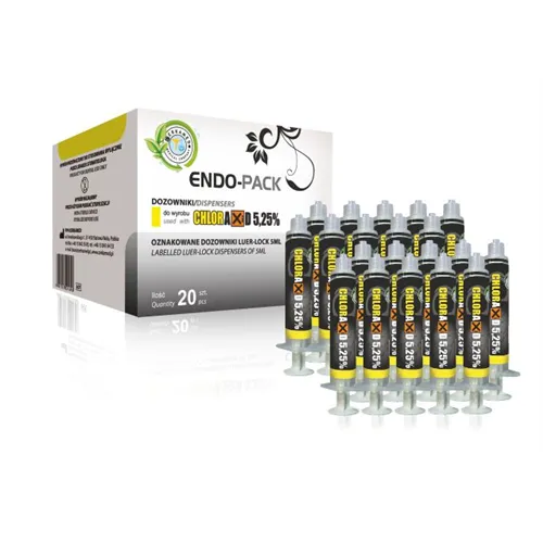 CERKAMED ENDO PACK VOOR CHLORAXID/NATRIUM HYPO 5,25% GEEL (20x5cc spuitjes met label)