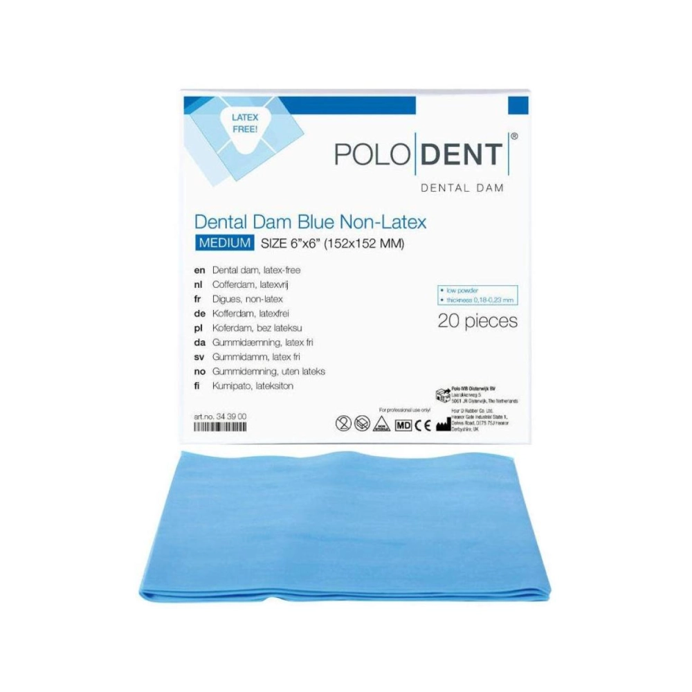061362 - POLODENT DENTAL DAM COFFERDAM VELLEN MEDIUM BLAUW NON LATEX (20st)