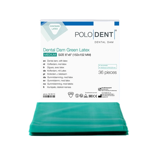 POLODENT DENTAL DAM COFFERDAM VELLEN MEDIUM GROEN NATURAL LATEX (36st)