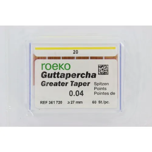 ROEKO GUTTA PERCHA POINTS GREATER TAPER .04 NR.20 GEEL (60st)