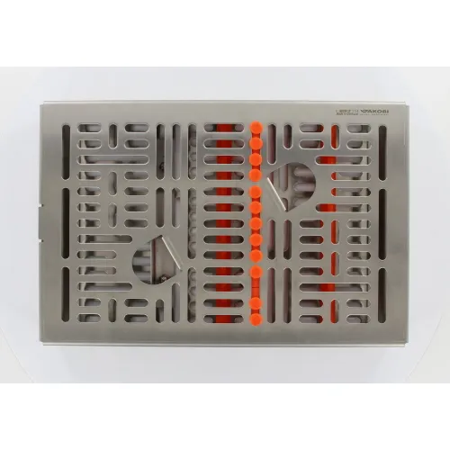 JAKOBI STERILISATIECASSETTE VOOR 14 INSTRUMENTEN ORANJE NR.IMDIN153