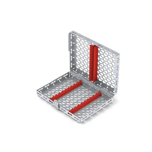 NICHROMINOX GALAXY STERILISATIE CASSETTE MET DEKSEL 18x14cm ROOD (tbv 10 inst) 182046-3