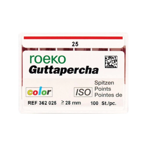 ROEKO GUTTA PERCHA POINTS ISO-COLOR NR.25 ROOD (100st)