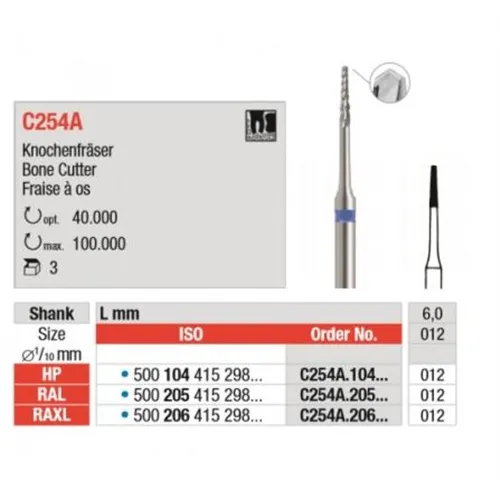 EDENTA FGXL CARBIDE KNOCHENFRAIS C254A/012 (3st)