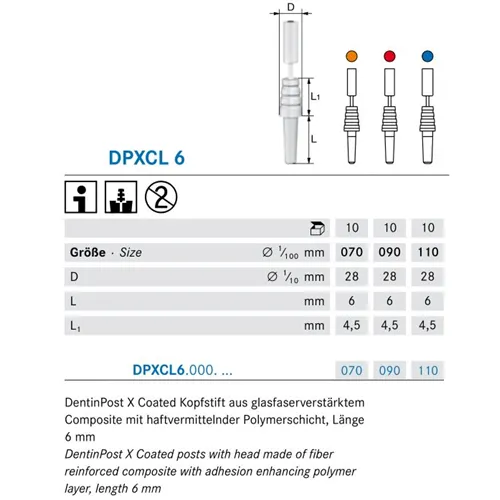 KOMET DENTIN POST X COATED REFILL DPXCL6 110 BLAUW (10st)