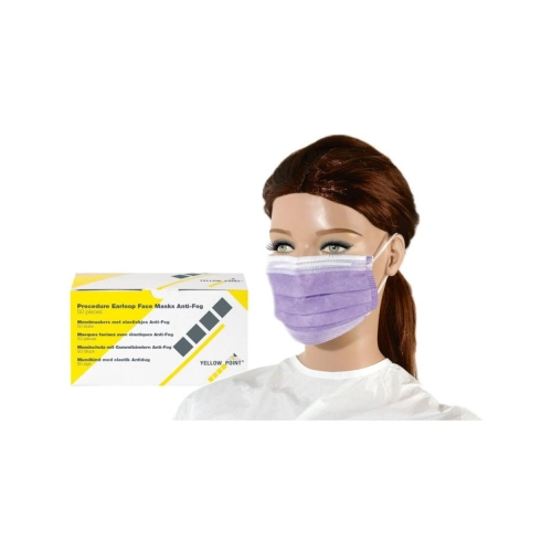 YELLOW POINT MONDMASKERS TYPE IIR ANTI-FOG MET ELASTIEKJES LAVENDEL (50st)