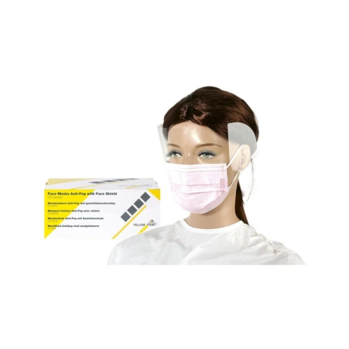 YELLOW POINT MONDMASKERS TYPE IIR ANTI-FOG MET SCHERM ROZE (25st)