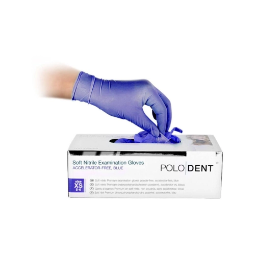 POLODENT HANDSCHOENEN SOFT NITRILE ACCELERATORVRIJ BLAUW EXTRA-SMALL (100st)
