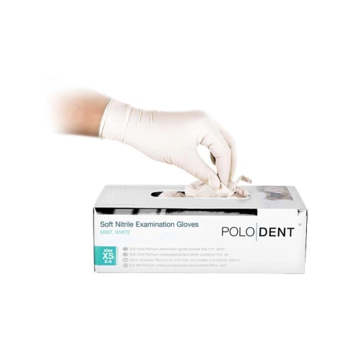 POLODENT HANDSCHOENEN SOFT NITRILE POEDERVRIJ MINT WIT EXTRA-SMALL (100st)
