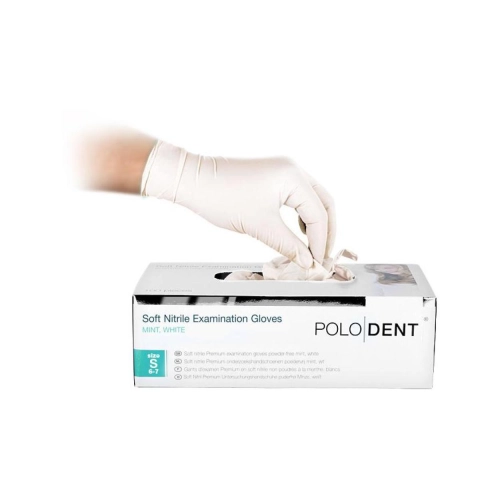 POLODENT HANDSCHOENEN SOFT NITRILE POEDERVRIJ MINT WIT SMALL (100st)