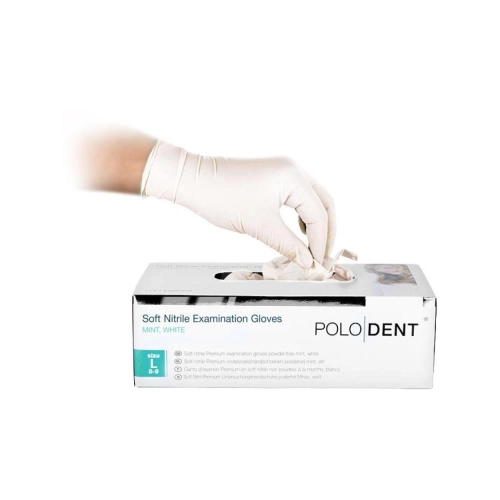 POLODENT HANDSCHOENEN SOFT NITRILE POEDERVRIJ MINT WIT LARGE (100st)