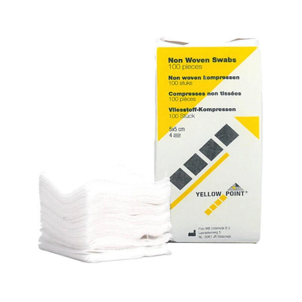 553700 - YELLOW POINT GAASKOMPRESSEN NON WOVEN NIET STERIEL 5x5cm/4 laags (100st)