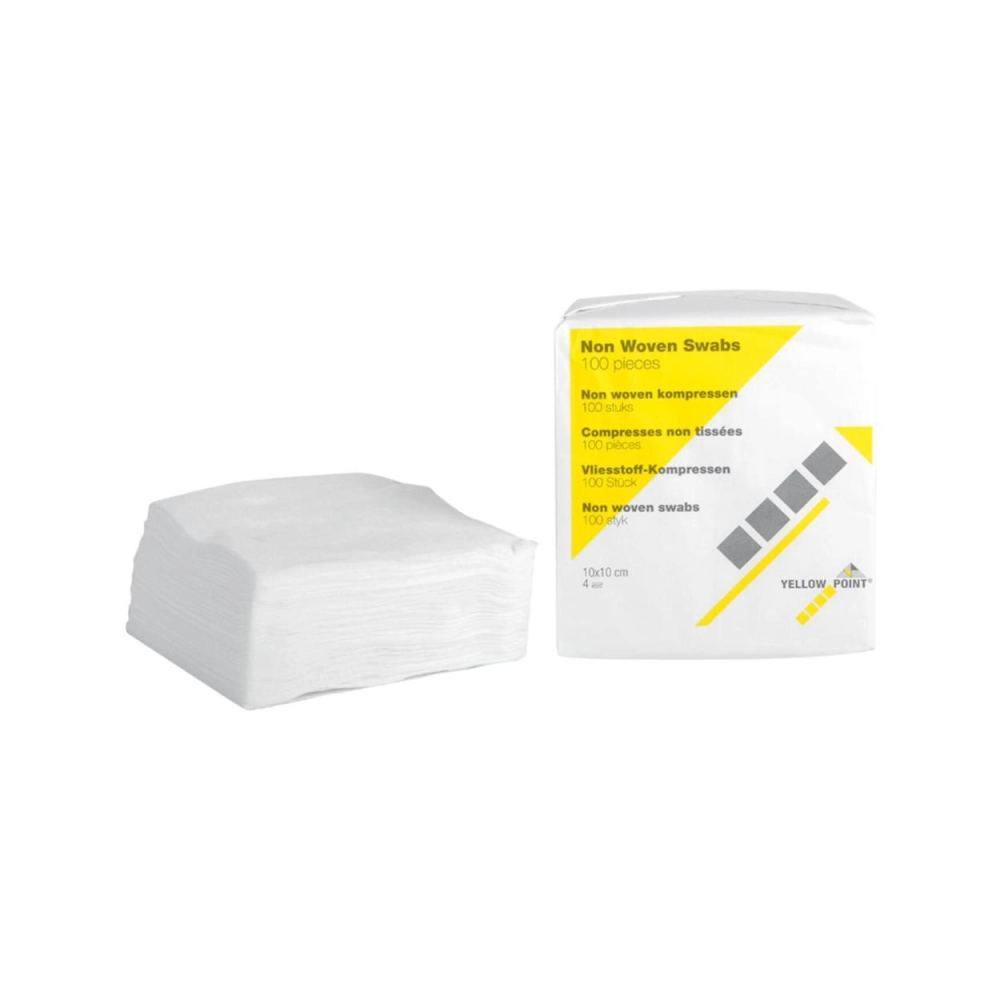 553705 - YELLOW POINT GAASKOMPRESSEN NON WOVEN NIET STERIEL 10x10cm/4 laags (100st)