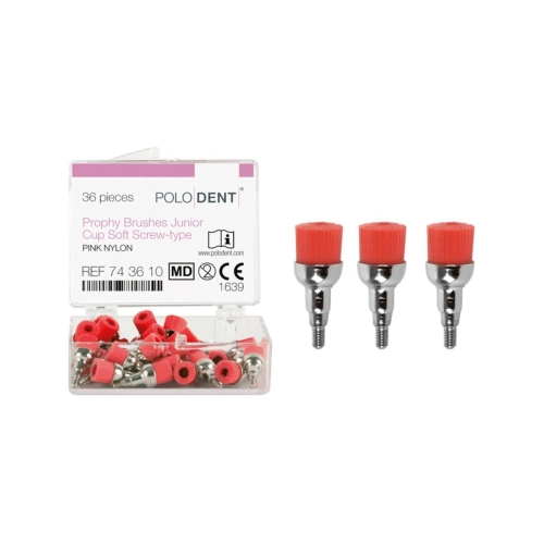 POLODENT POLIJSTBORSTELS CUP JUNIOR ROZE ZACHT SCREW-TYPE (36st)